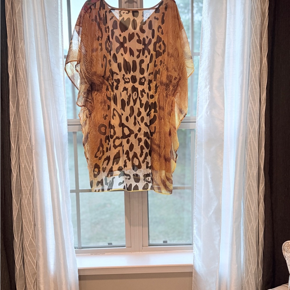 Leopard Print Sheer Kimono Cover-Up in Brown